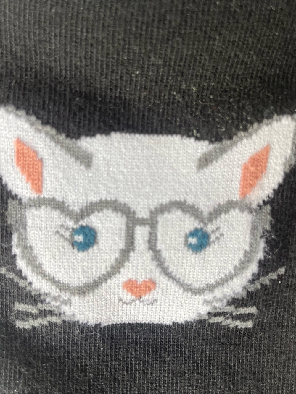 Reitmans Black Crew Socks with Cream Cat Face and Glasses - Picture 5 of 6